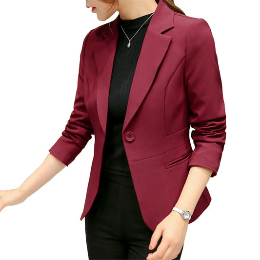 Women Blazer (BlzSuit) Formal Slim Blazers Lady Office Work Suit Pockets Jackets Coat Female Wine Notched Blazer Jackets Femme Blazers