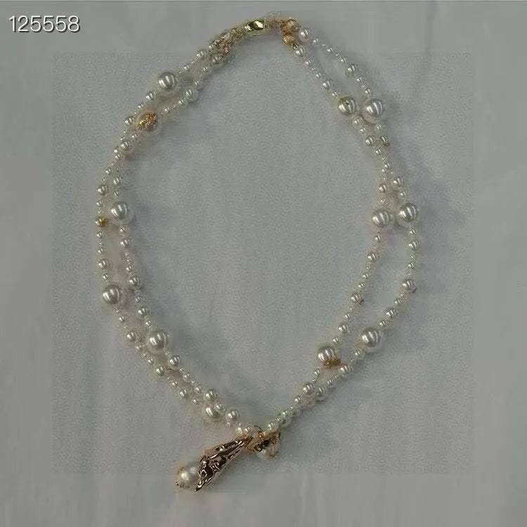 French retro Baroque gold micro inlaid pearl decoration necklace, feminine water droplet pendant, choker collarbone chain