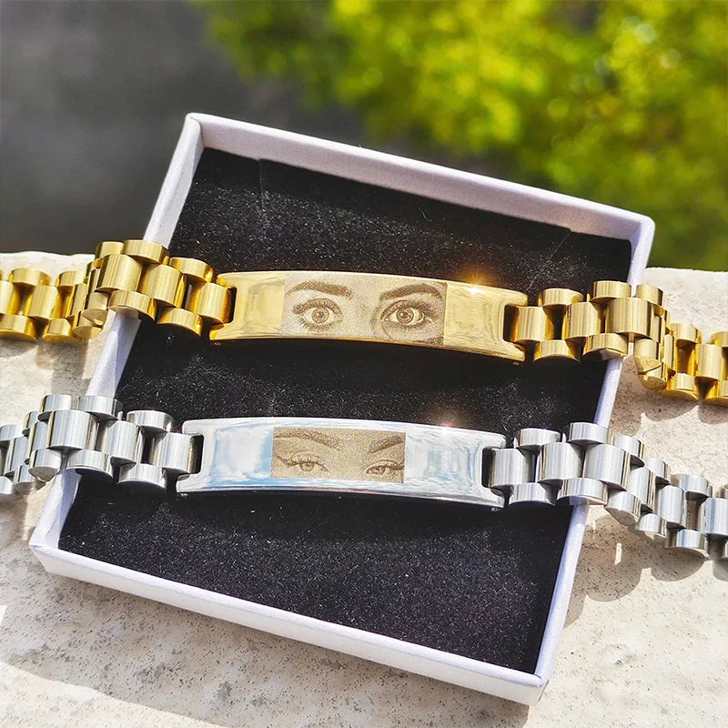 Personalized Engrave Eye Picture Bracelet Stainless Steel  Custom Picture Bracelet for Women Men DIY Lovers Jewelry Gifts