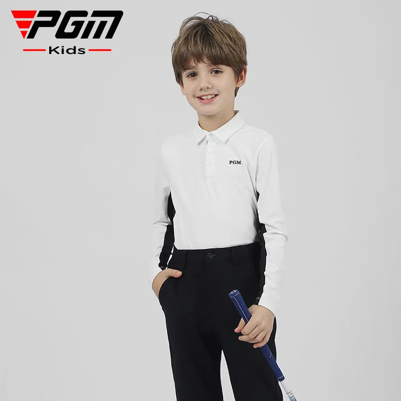 PGM Children's Golf Long Sleeve T-shirt Golf Wear for Kids Boys Shirts Soft Lapel Design Fashion Leisure Sports Top YF542