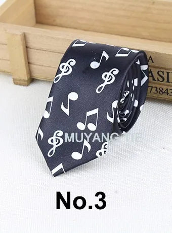Classic Fashion Men's Skinny Tie Colorful Musical Notes Printed Piano Guitar Polyester 5cm Width Necktie Party Gift Accessory