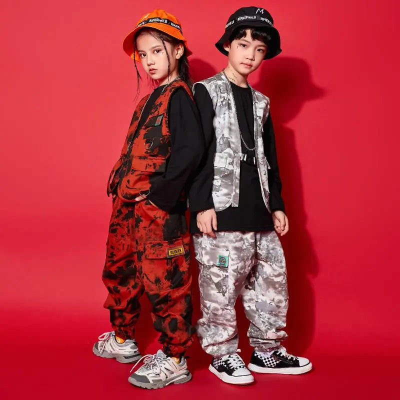 Modern Hip Hop Dance Clothes Kids Costume Camouflage Vest Pants Girls Long Sleeves Suit Boys Street Dance Outfit Rave Wear L9730