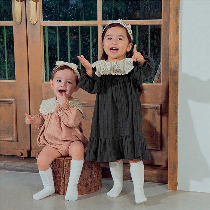 2024 New Spring Sister Clothes 0-3Yrs Kids Princess Dresses Toddler Baby Bodysuits Long Sleeved Cotton Baby Girls Party Dress