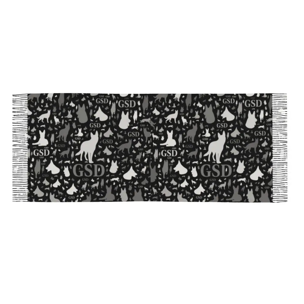 German Shepherd Courage Scarf Wrap Women Long Winter Fall Warm Tassel Shawl Unisex Alsatian Wolf Dog Lover Scarves