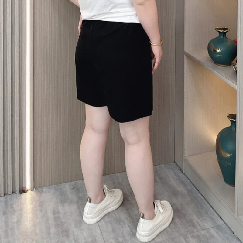 Casual Shorts Women Summer New Plus Size High Waist Ice Silk Straight Wide Leg Hot Pants