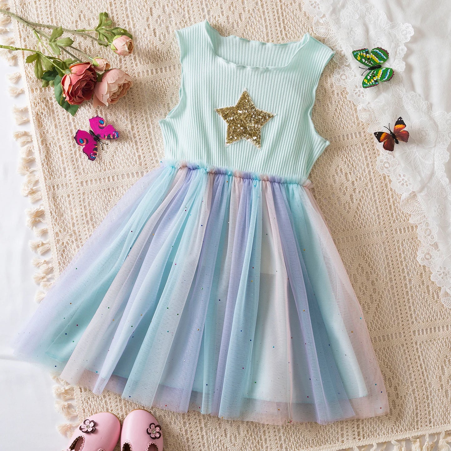 Butterfly Newborn Baby Dress New Summer Cute Baby Girls Clothes Tulle Lace Embroidery Infant Party Clothing 1 -5Y Birthday Dress