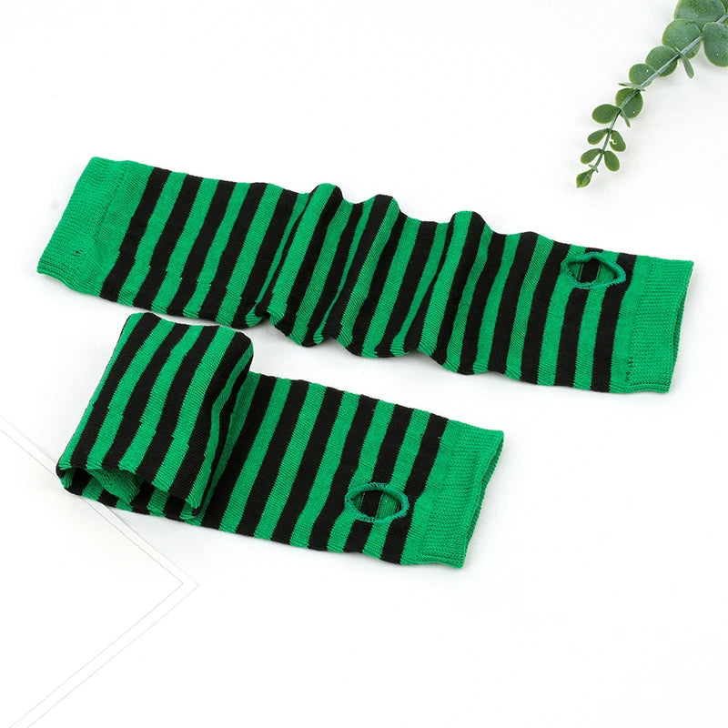 Men Women's Summer Winter Long Knitted Stripe Hip-Hop Emo Gothic Lolita Black Fingerless Gloves Girls Boys Arm Warmers Gloves