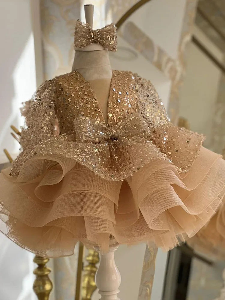 Elegant socialite girl dress sequin birthday dance party gorgeous dress  graduation banquet evening dress  girls clothing