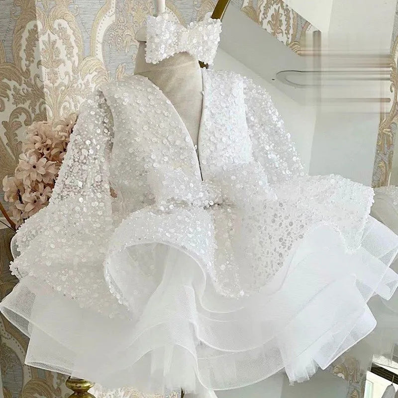 Elegant socialite girl dress sequin birthday dance party gorgeous dress  graduation banquet evening dress  girls clothing