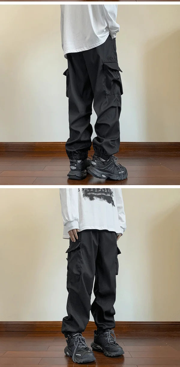 Cargo Pants Men Baggy Pleated Multi Pockets American Style Males Trousers Hip Hop Skateboard Boys High Street Autumn All-match