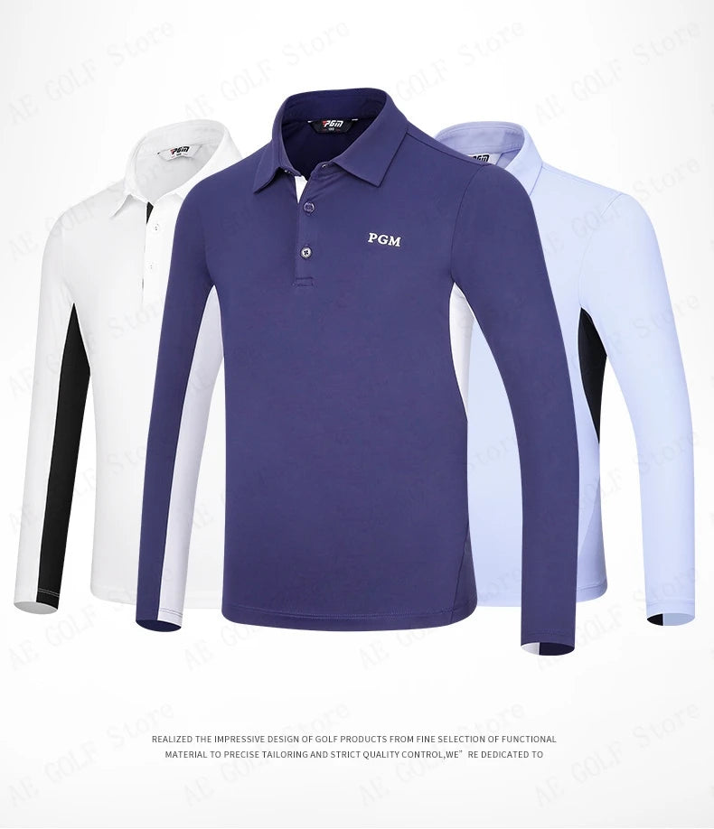 PGM Children's Golf Long Sleeve T-shirt Golf Wear for Kids Boys Shirts Soft Lapel Design Fashion Leisure Sports Top YF542