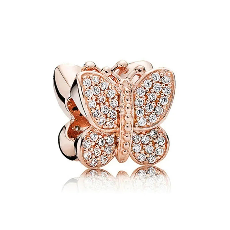 PANDORA Rose Gold Series 925 Sterling Silver Brilliant Heart shaped Round Pumpkin Car Pendant fit Original Bracelet DIY Gifts