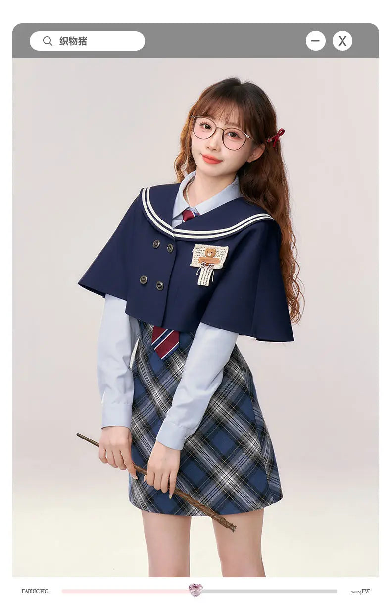 Japan School Uniforms Student Student Girl Navy Costume Cute Women Sexy Navy JK Suit Sailor Blouse Pleated Dress Set