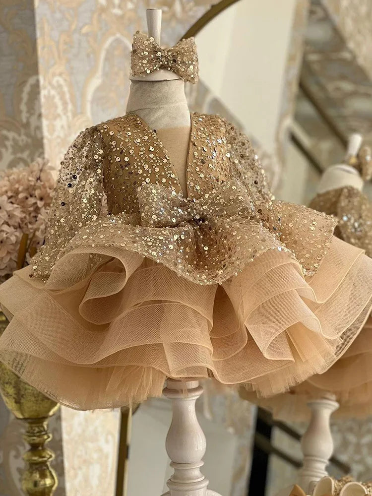 Elegant socialite girl dress sequin birthday dance party gorgeous dress  graduation banquet evening dress  girls clothing