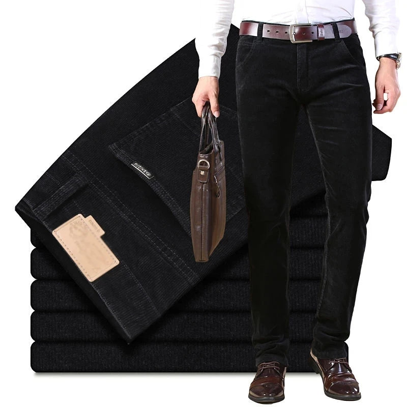 Autumn Winter Trouser Men`s Thick Warm Corduroy Pants Fleece Trousers Male Casual Business Style Long Jeans Men