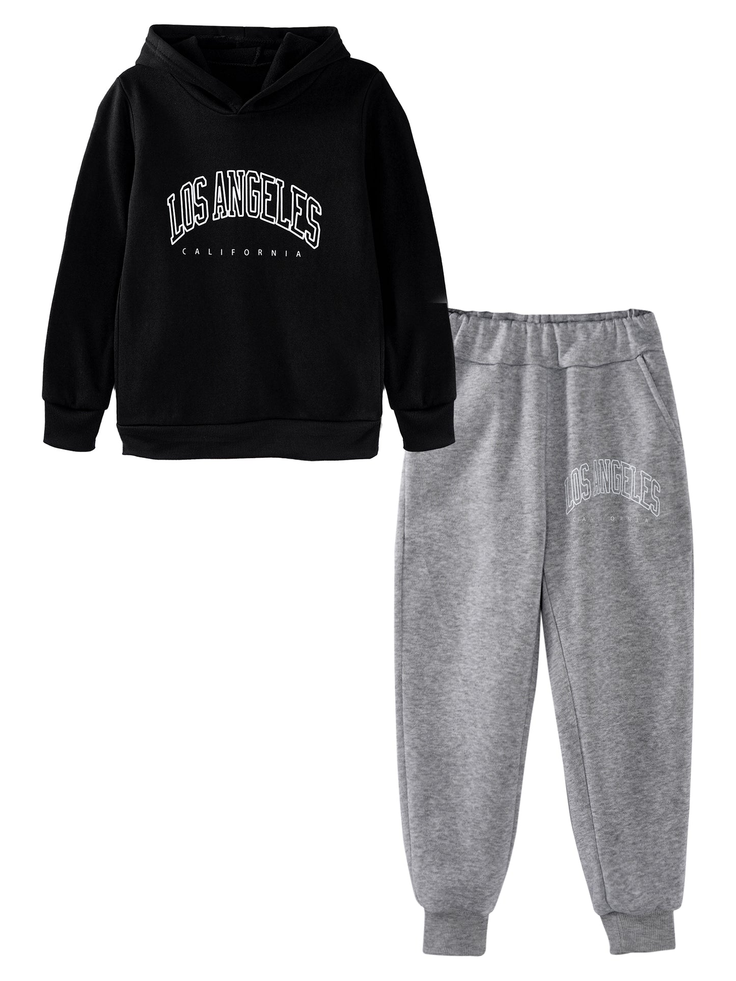 Kids Boys Girls Letter Printed Sport Suit Tracksuit Long Sleeve Hooded Pullover with Elastic Waistband Pants