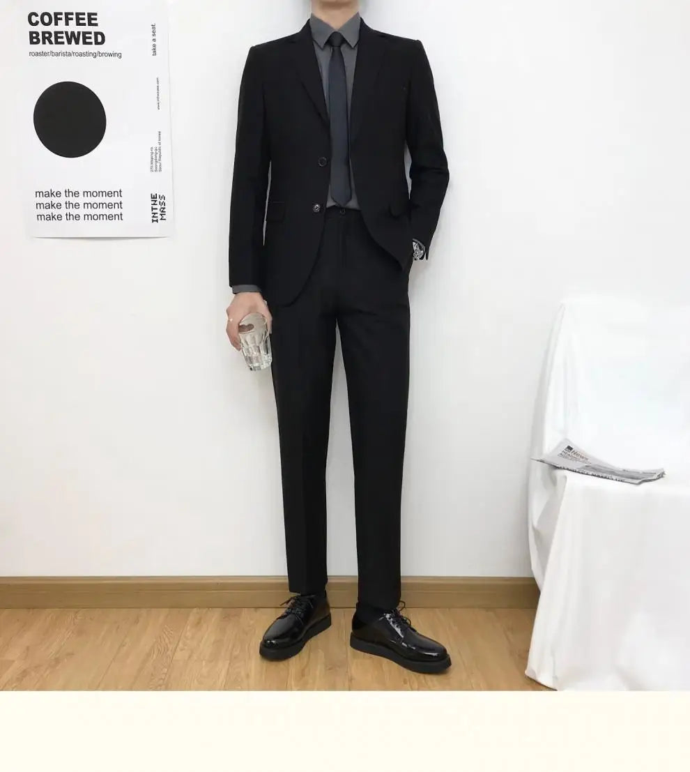 Mens Suits (SB) (Blazer+ Pants) Fashion Business Casual Slim-fit Wedding Solid Color Gentleman British Style Work Evening Dress 6XL