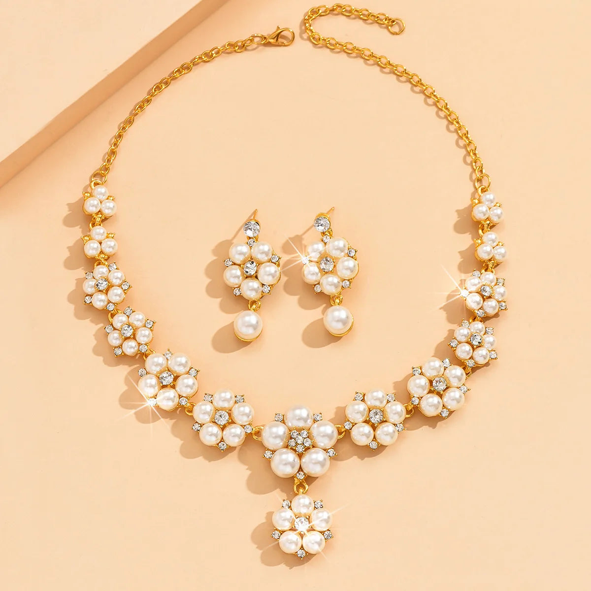 3 luxurious pearl flower necklaces, earrings, wedding dress accessories, jewelry sets for women
