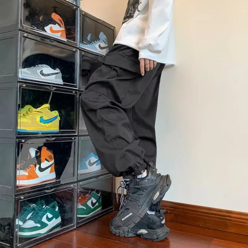 Cargo Pants Men Baggy Pleated Multi Pockets American Style Males Trousers Hip Hop Skateboard Boys High Street Autumn All-match