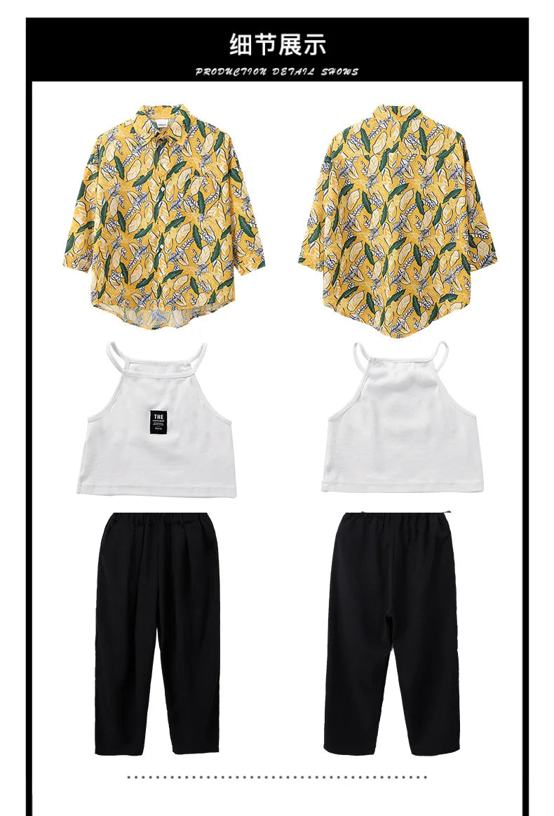 New Kids Street Dance Hip Hop Clothing Boys Girls Loose Long Sleeves Shirt Black Pants Casual Rave Clothes Teenagers Stage Wear