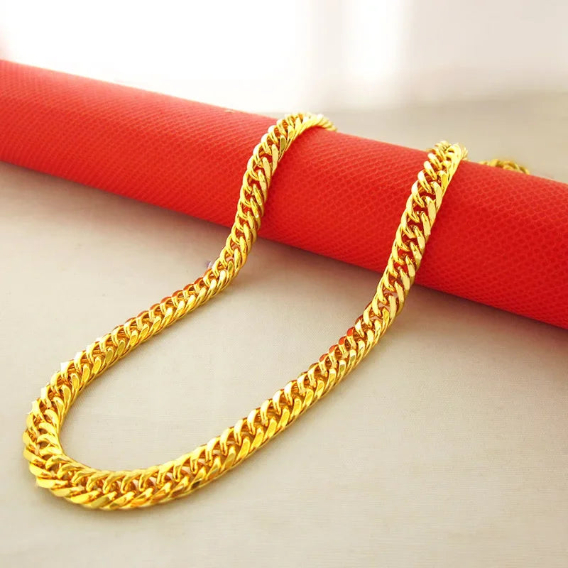 24k Necklace for Men and Women Horse Whip Thailand Tank Boss 999 100% Real Gold Plated 18k Chain Does Not Fade for Women's Gifs