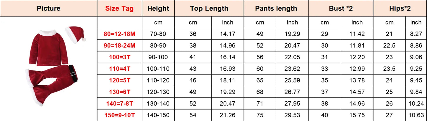 Baby Girls Christmas Cosplay Santa Claus Long Sleeve Red Bell Bottom Velvet Suit Carnival Party Kid Costume Top+Pant+Cap Clothes