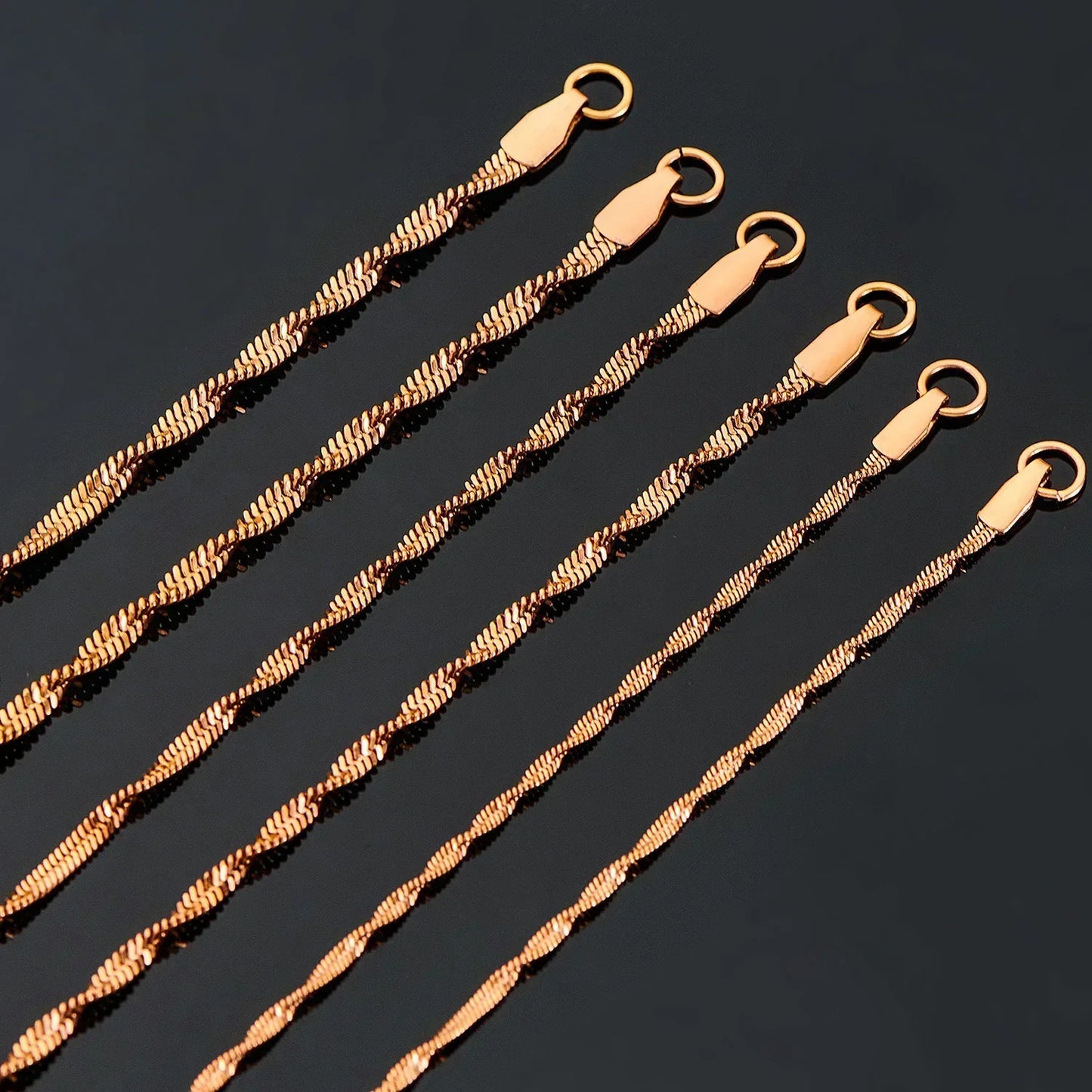 Rose Gold Color 1.5mm/2mm/2.5mm Twisted Snake Necklace Stainless Steel Chain Waterproof DIY Jewery