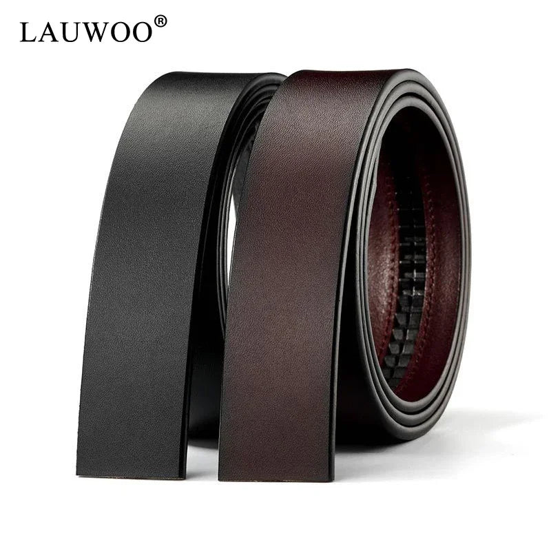 LAUWOO Brand Belt 100% Pure Cowhide Belt Strap No Buckle Genuine Leather Belts Automatic Buckle Belt For Men High Quality