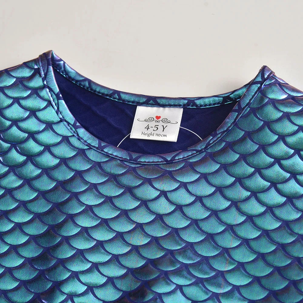 VIKITA Girls Mermaid Print Summer Sleeveless Dresses Girls Birthday Party Prom Gown Princess Dress Kids Layered Cake Tutu Dress