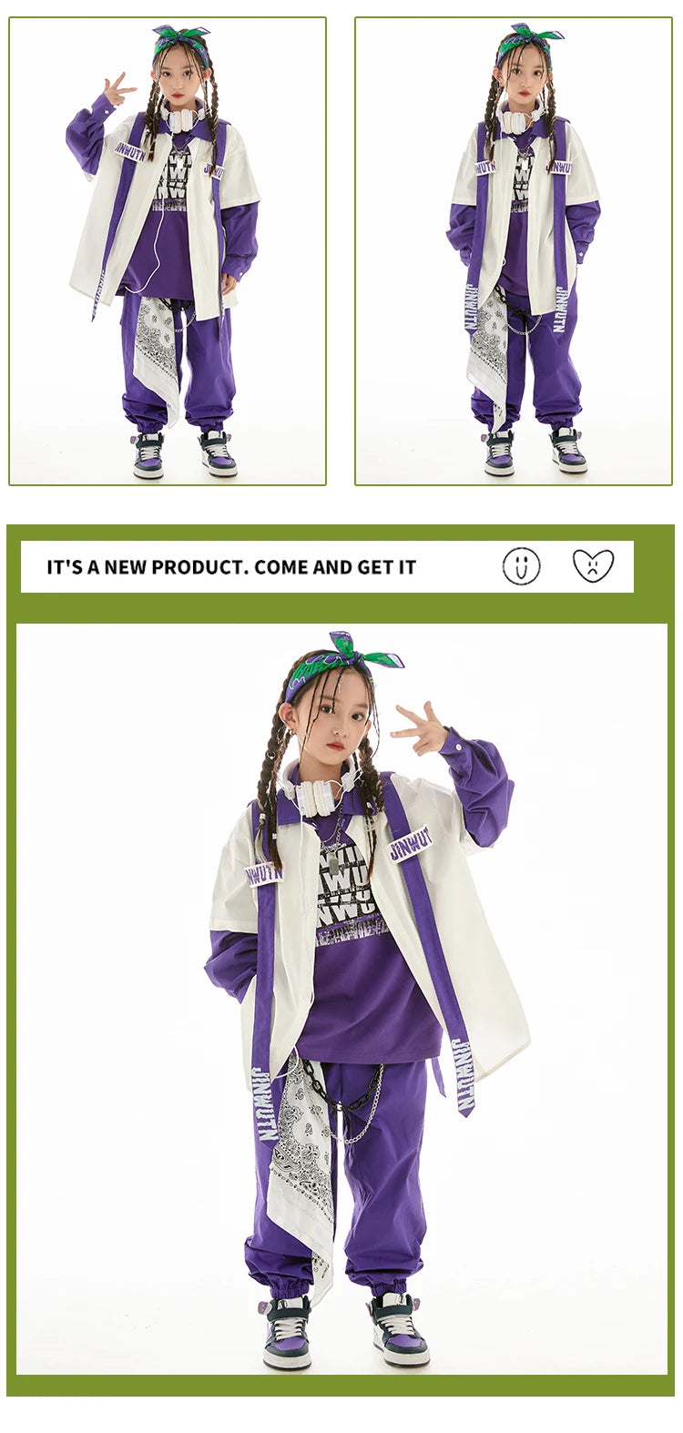 Jazz Dance Clothes Girls Hip Hop Costume Loose Coat Purple Pants Boys Breaking Street Dance Outfit Long Sleeves Suit