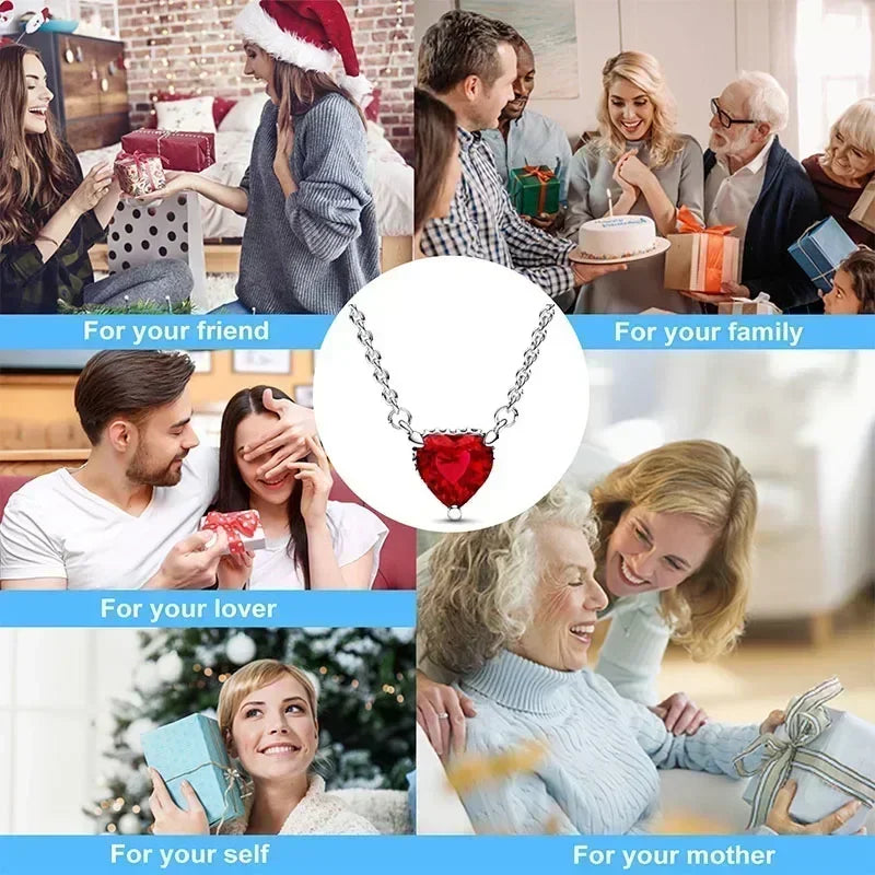 Classic New 925 Sterling Silver Luxury Shiny Red Heart-shaped Ring Necklace Bracelet Exquisite Charm Jewelry Surprise Gifts