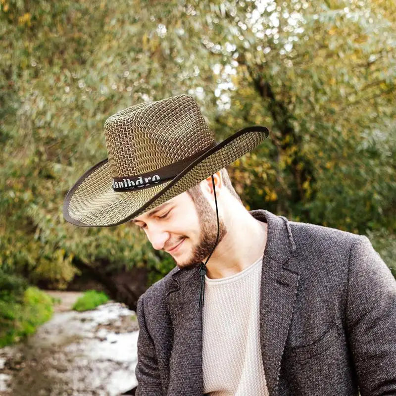 Men's Straw Hat Cowboy Sun Straw Hats Outdoor UV Protection Sun Cap Western Summer Cowboy Hat For Gardening Travel Hiking