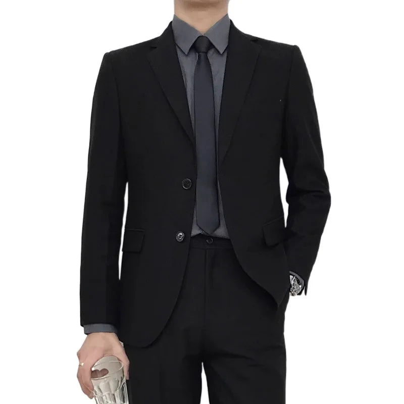 Mens Suits (SB) (Blazer+ Pants) Fashion Business Casual Slim-fit Wedding Solid Color Gentleman British Style Work Evening Dress 6XL