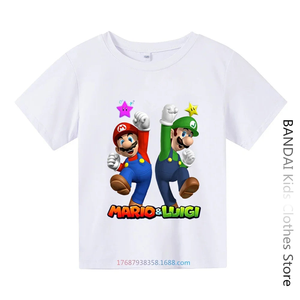 Super Mario Tshirt  Kids Fashion Baby Boy Clothes Mario Bros T-shirt Pikachu Cotton Children Tops Girls Clothing Casual Tees