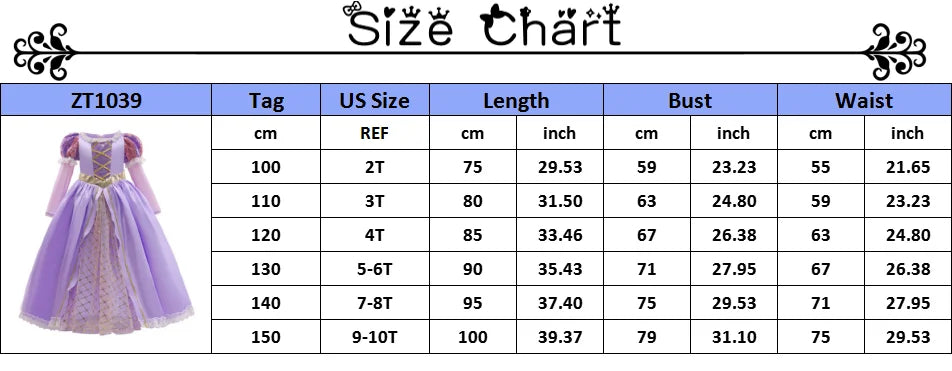 Kids Luxury Rapunzel Dress for Princess Girl Tangled Cosplay Costume Baby Halloween Dress Up Carnival Birthday Party Clothes