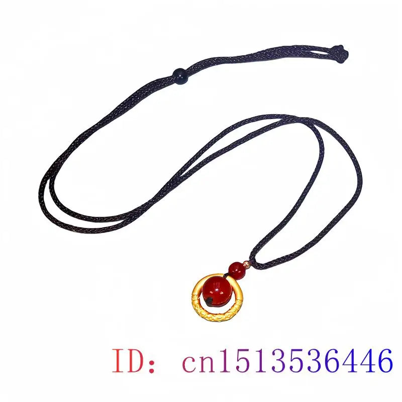 Red Real Jade Bead Pendant Necklace Amulet Designer Accessories Stone Fashion Carved Natural Jewelry Chain 18K Gold Plated
