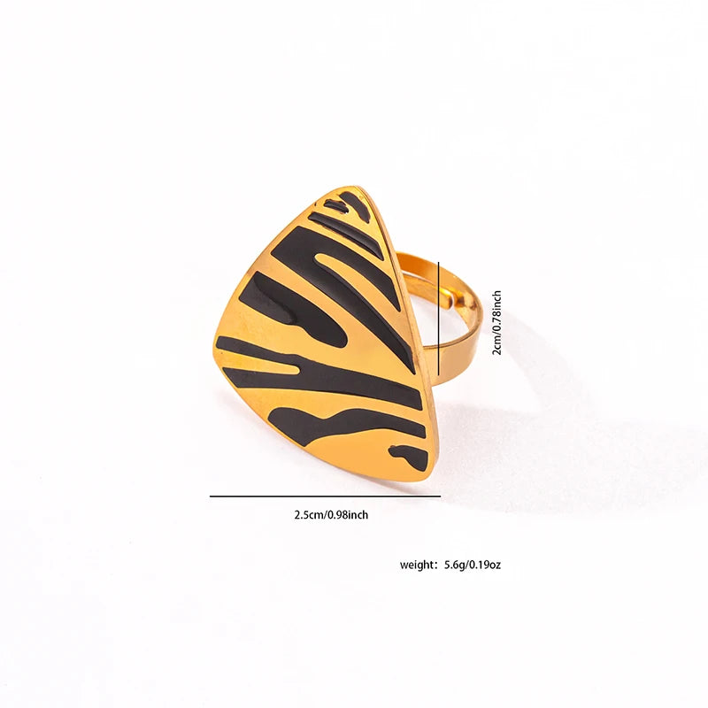 ANENJERY 316L Stainless Steel Tiger Stripe Necklace Earring Ring For Women Vintage New Trend Jewelry Set Gifts