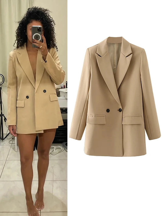 TRAF (BlzSuit) Blazer Woman Black Beige Khaki Blue Green Gray Women coat Fashion Office Wear Women's Blazers Jacket Outerwears 2024