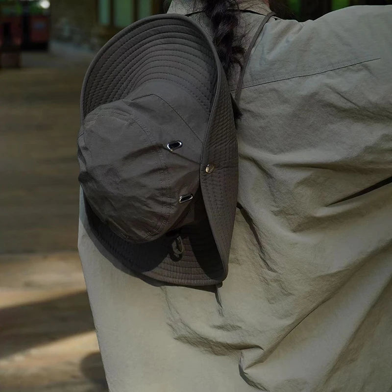 2024 Retro Mountaineering Hat Women Spring Summer Outdoor Camping Drawstring Western Cowboy Hats Simple Sunshade Fisherman Cap