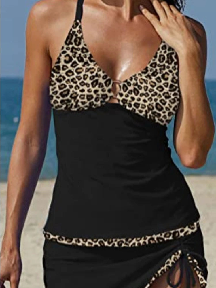New Leopard Plus Size Swimwear V Neck Tankini Swimsuit Women Tummy Control Bathing Suit 2024 Mujer Beachwear Large SwimwearXXL