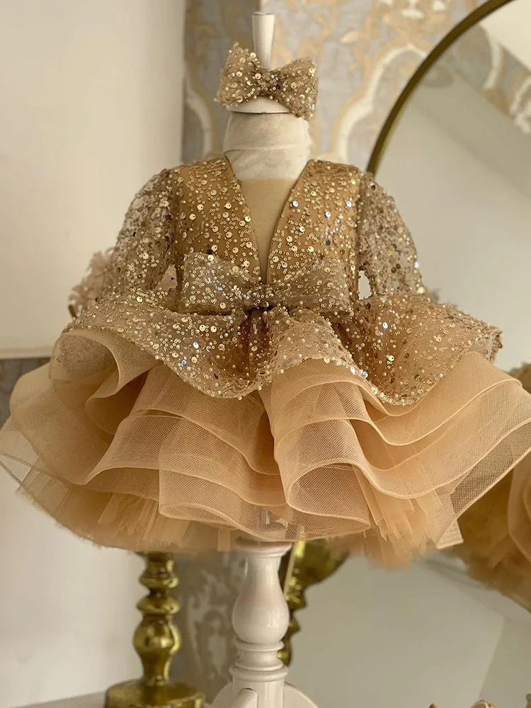 Elegant socialite girl dress sequin birthday dance party gorgeous dress  graduation banquet evening dress  girls clothing