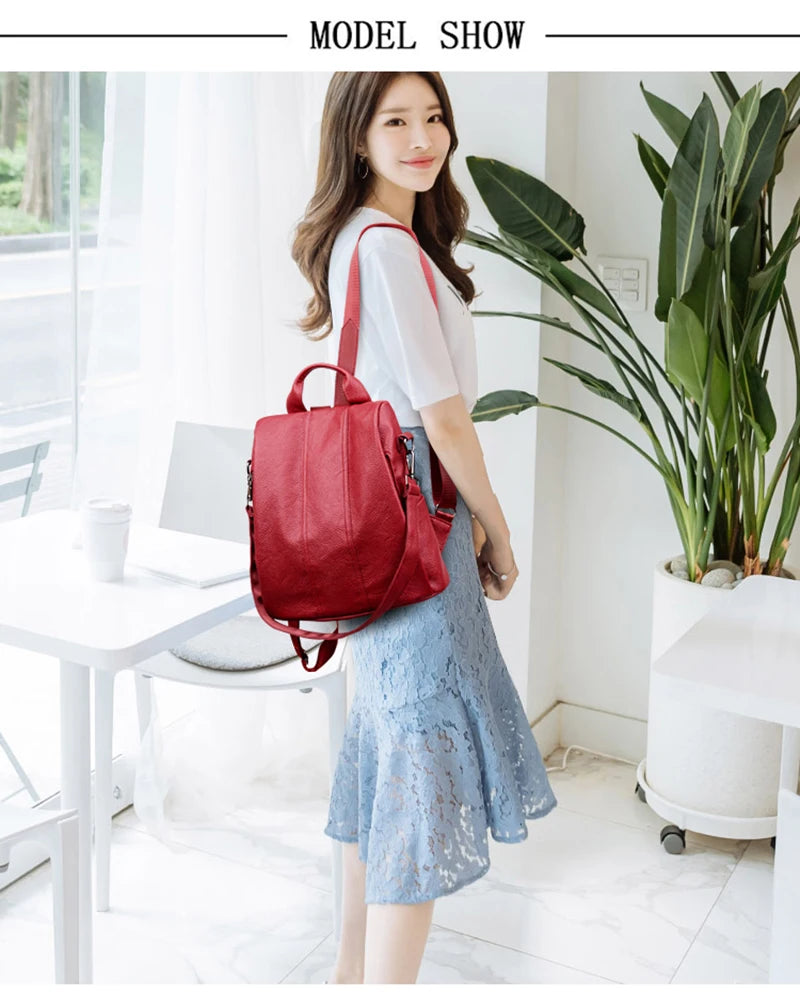 Summer White Fashion PU Leather Anti-thief Backpack Large  Volume  School Bag for Teenager Girls Multifunction Casual Sac a Dos