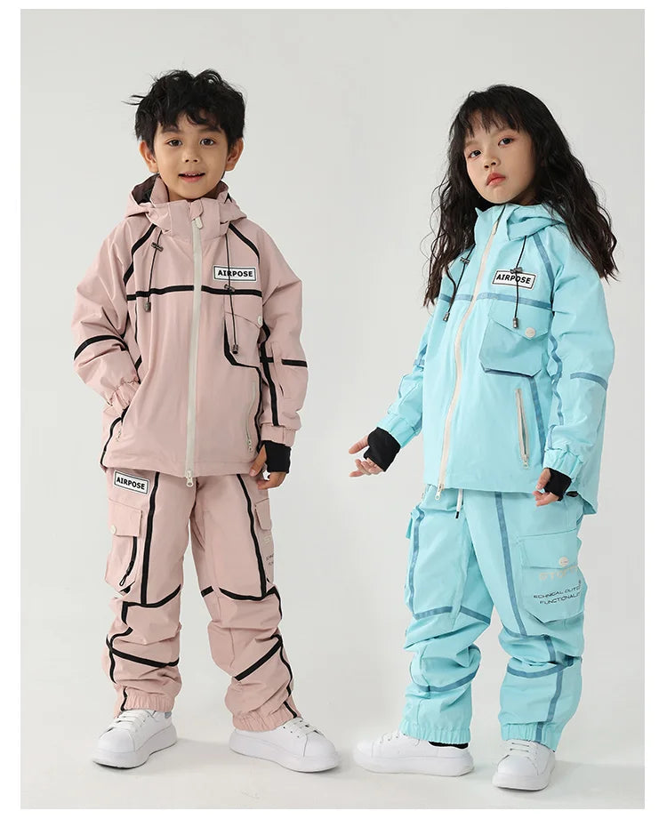 2024 New Children Ski Suit Girls Boys Winter Outdoor Windproof Snowboard Jacket Pants Warm Kids Waterproof Skiing Set