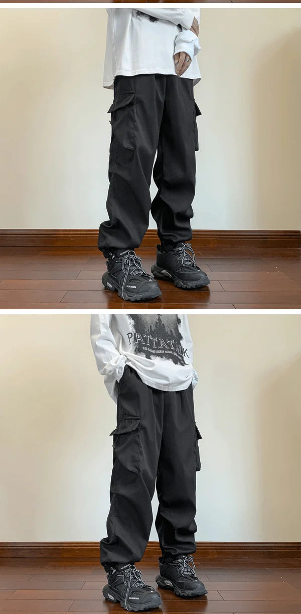 Cargo Pants Men Baggy Pleated Multi Pockets American Style Males Trousers Hip Hop Skateboard Boys High Street Autumn All-match