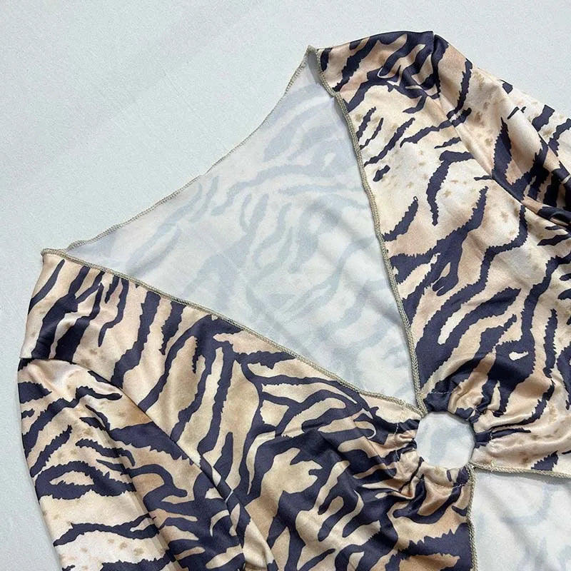 Tiger Printed Two Piece Set for Women, Sexy Long Sleeve Tops, Maxi Skirts, Matching Sets, Slim Outfits, Party Wear, Summer