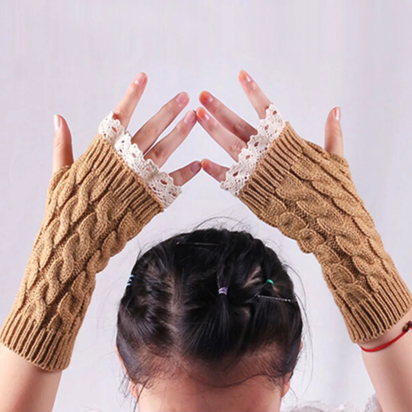 Women Knitted Arm Warmers Long Fingerless Lace Gloves Knitted Warm Mitten Wrist Elbow Warmer Winter Gift Autumn Winter Gloves