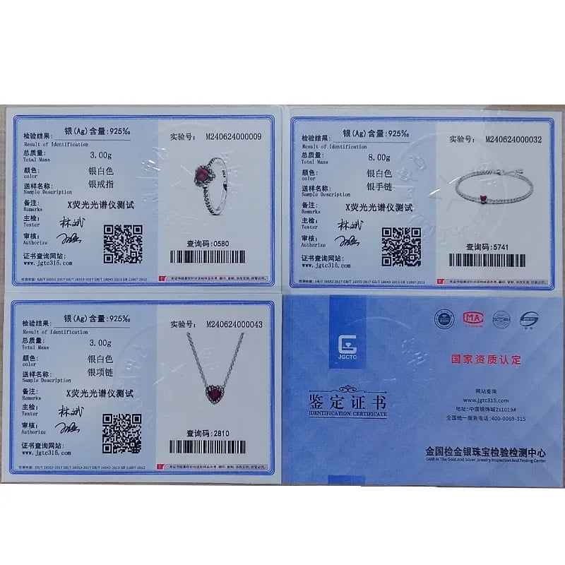 Classic New 925 Sterling Silver Luxury Shiny Red Heart-shaped Ring Necklace Bracelet Exquisite Charm Jewelry Surprise Gifts