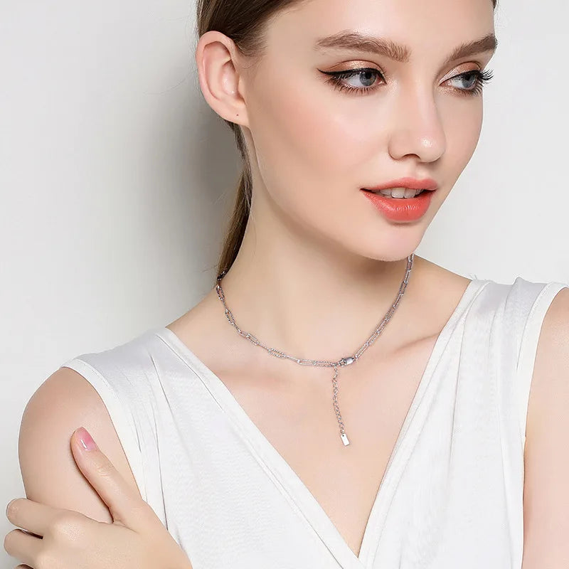 Sterling 925 Silver Necklace, Timeless adjustable Neck chain, Starry Knurling jewelry making Chain 45cm 55cm White gold plated