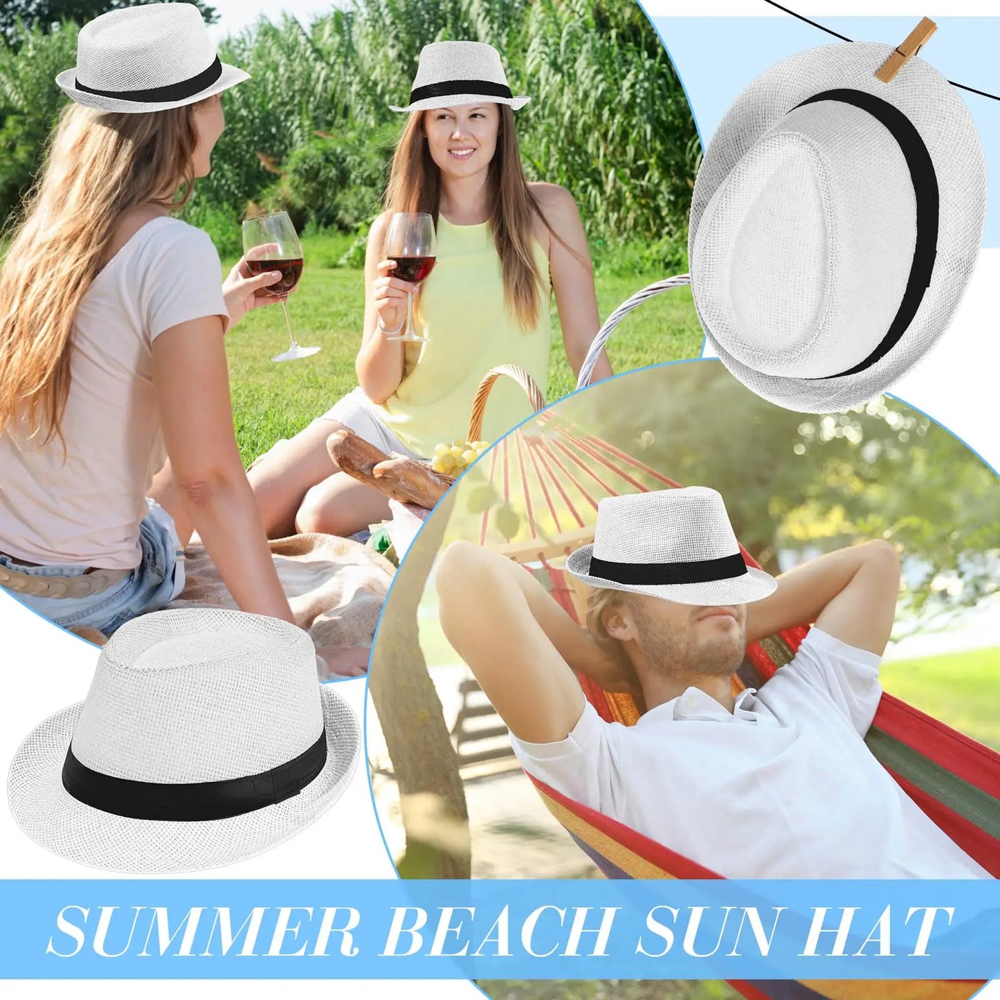 5-80Pcs Straw Hats for Men Women Panama Summer Beach Sun Hat Party Hats for Guests Wedding UPF50+ Short Brim Roll Up Trilby Hat