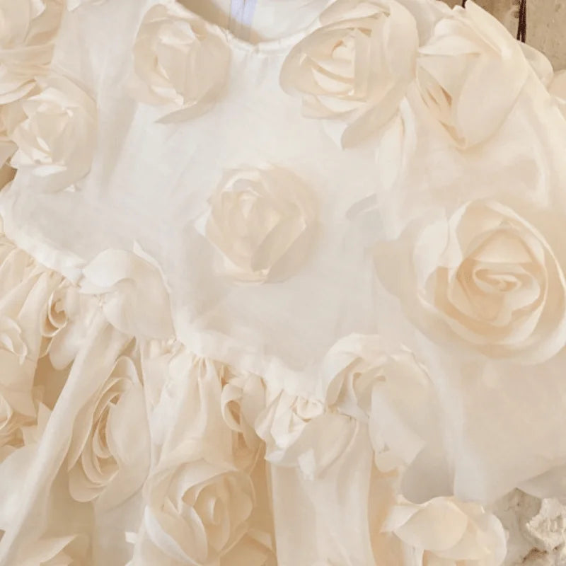 Fashion Baby Girl Princess 3D Flower Dress Infant Toddler Child Bow Vestido Short Sleeve Party Birthday Frock Baby Clothes 1-10Y